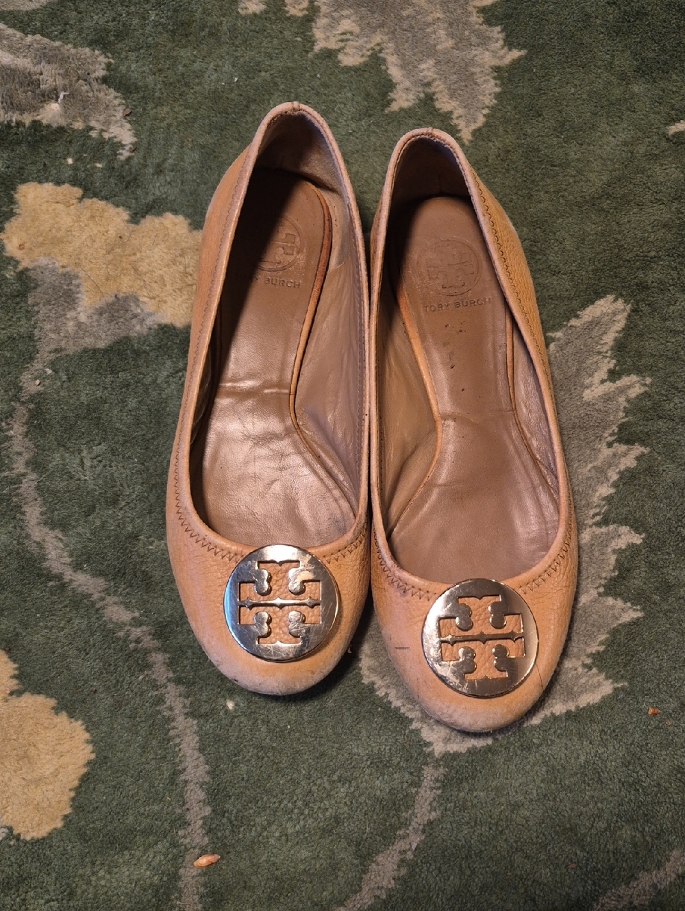 Tory Burch Camel Leather Logo Ballet Flats